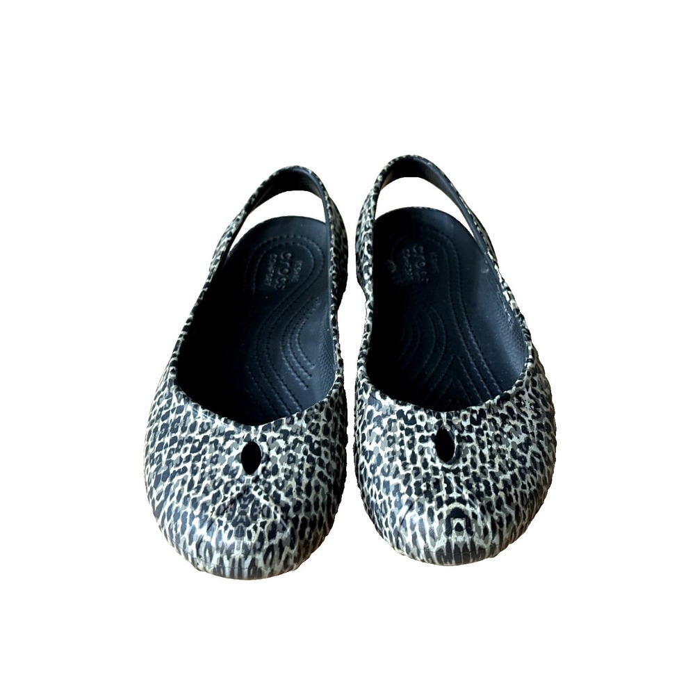 CROCS "Olivia‎ II" Flat Slingback Shoes Women's Size 7 W Leopard Print